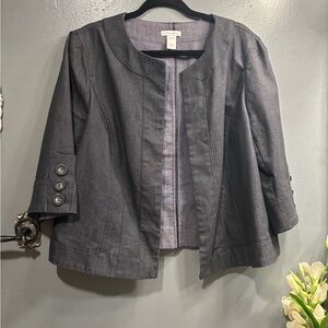Fashion Bug Dark Gray Jean Denim Jacket Half Mid Sleeve Layering Office Casual